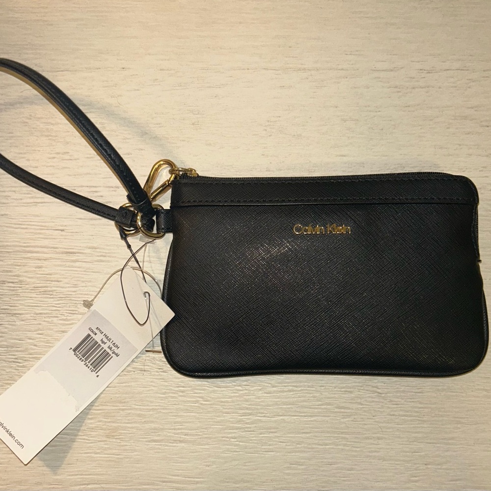 Calvin Klein Black Wristlet with Gold Accents